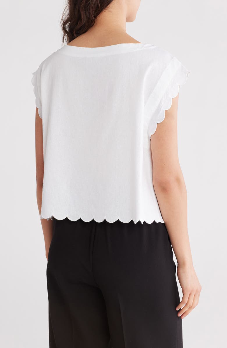Ellen Tracy Scalloped Crop Tank, Alternate, color, White