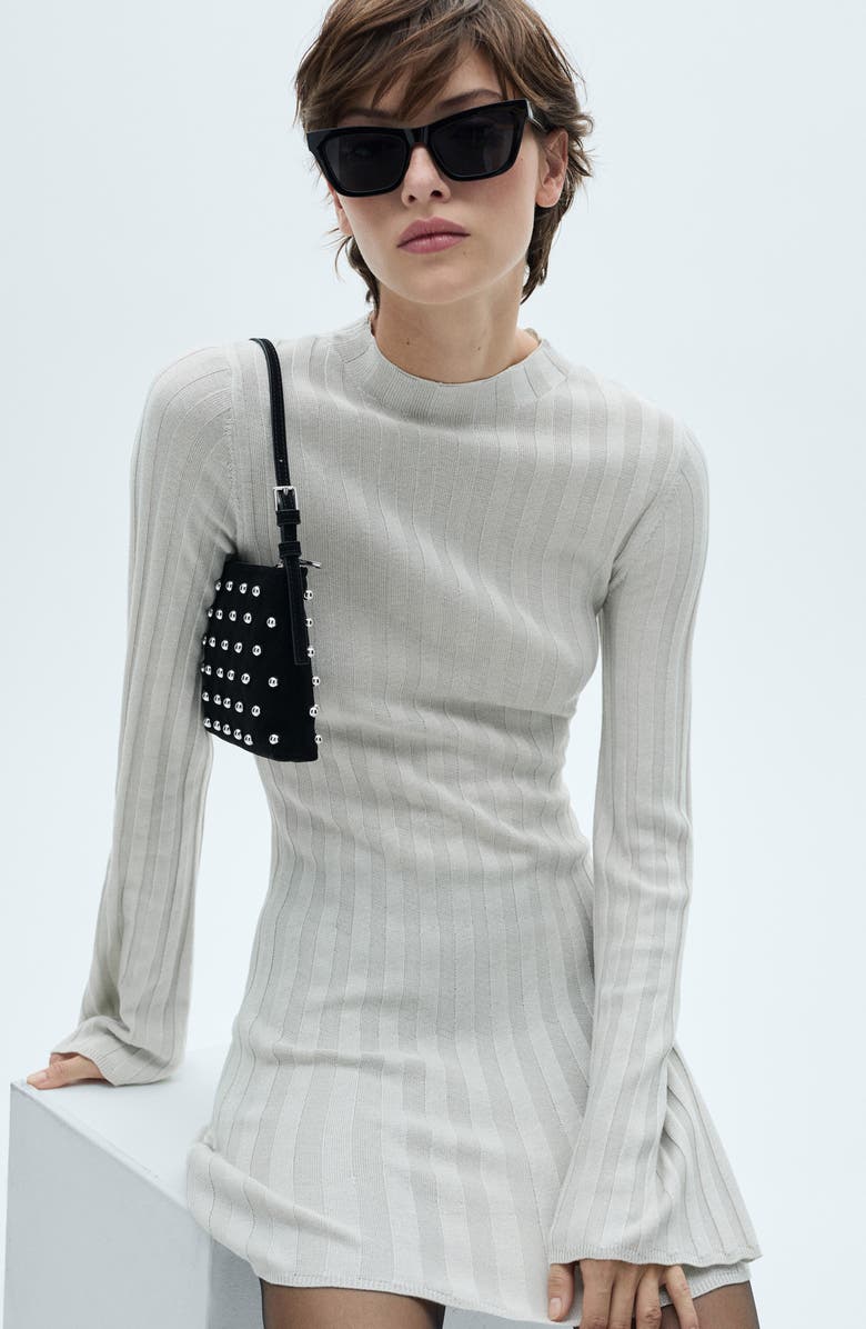 MANGO Sparkle Funnel Neck Long Sleeve Rib Minidress, Alternate, color, 