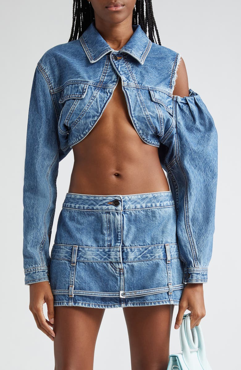 Jacquemus La Veste de Nîmes Linon Crop Cutout Denim Jacket, Main, color, 