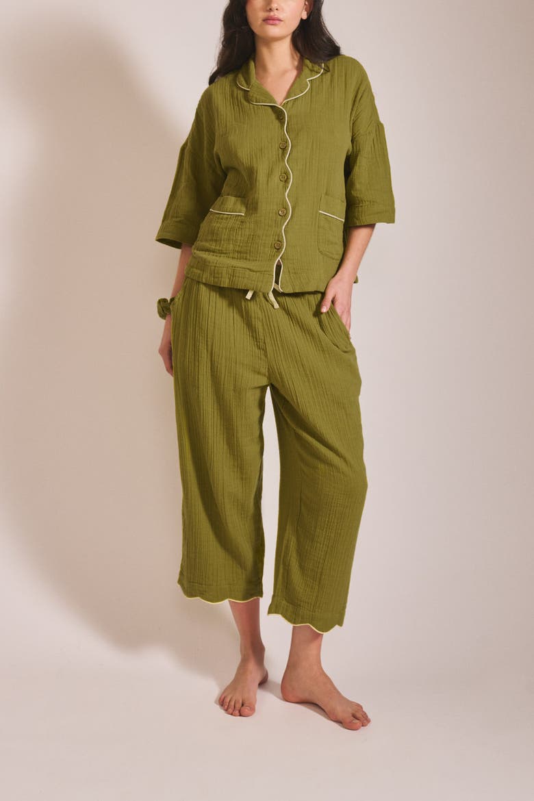 Cotton Cropped Leg Pajamas, Alternate, color, Green