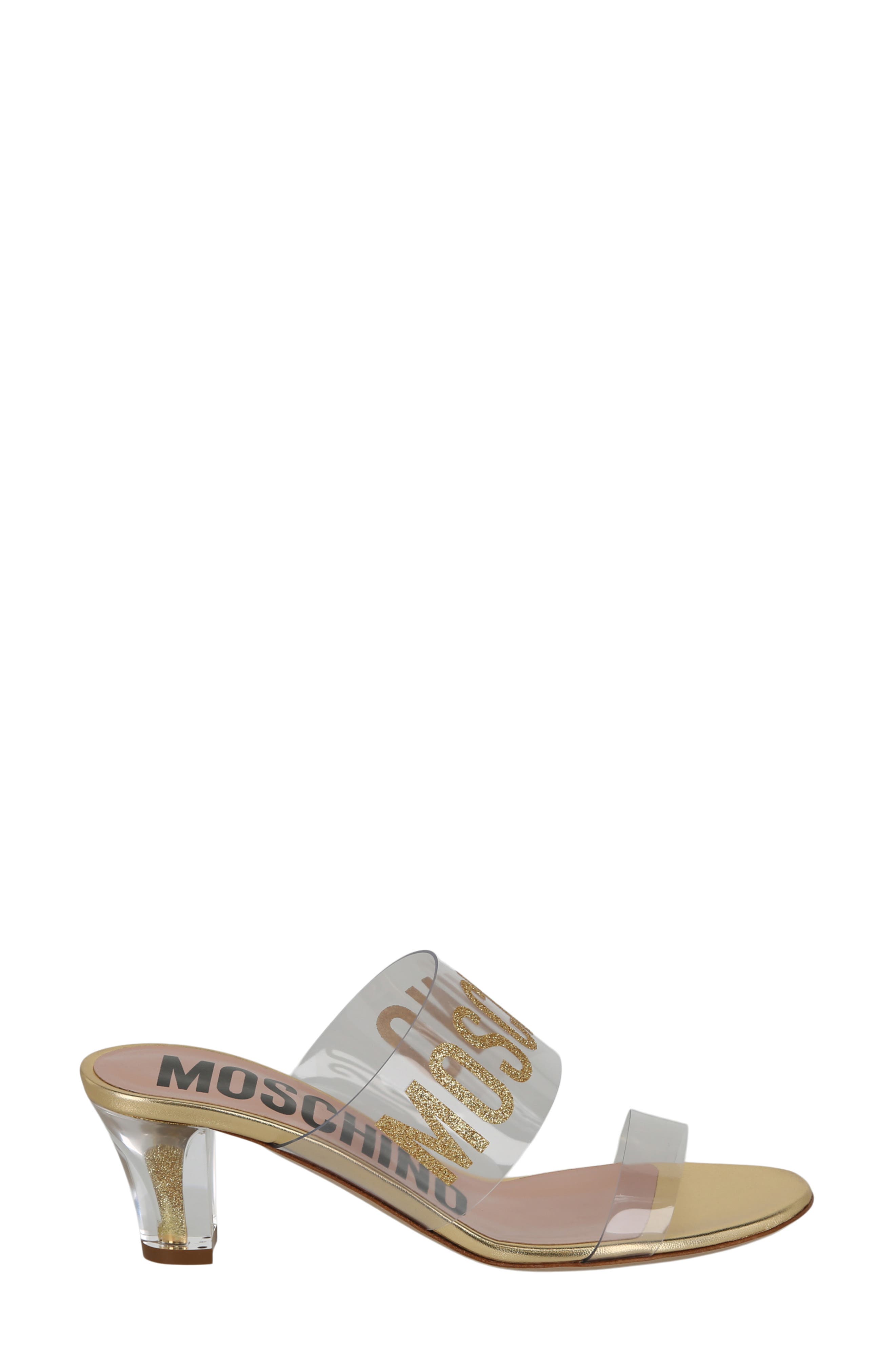 Moschino Logo Clear Strap Sandal, Alternate, color, Transparent Gold