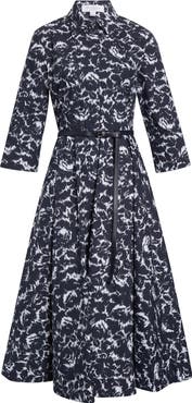Michael Kors Collection Graphic Floral Chiné Belted Cotton Poplin Shirtdress