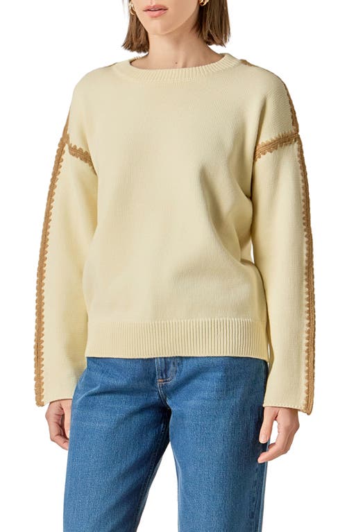 English Factory Stitch Detail Relaxed Fit Cotton Sweater In Metallic