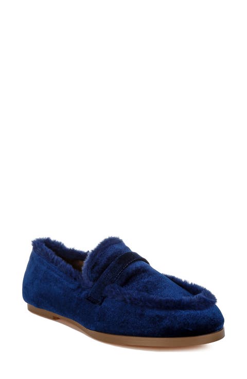 Bastian Faux Fur Trim Velvet Loafer (Women)