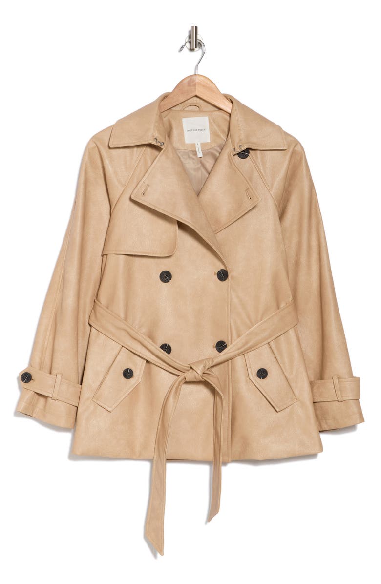 Faux Leather Mid Length Trench Coat