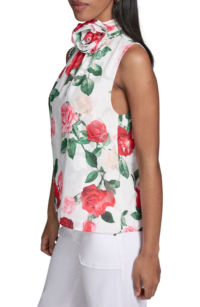 KARL LAGERFELD PARIS Rosette Detail Floral Tank, Alternate, color, 