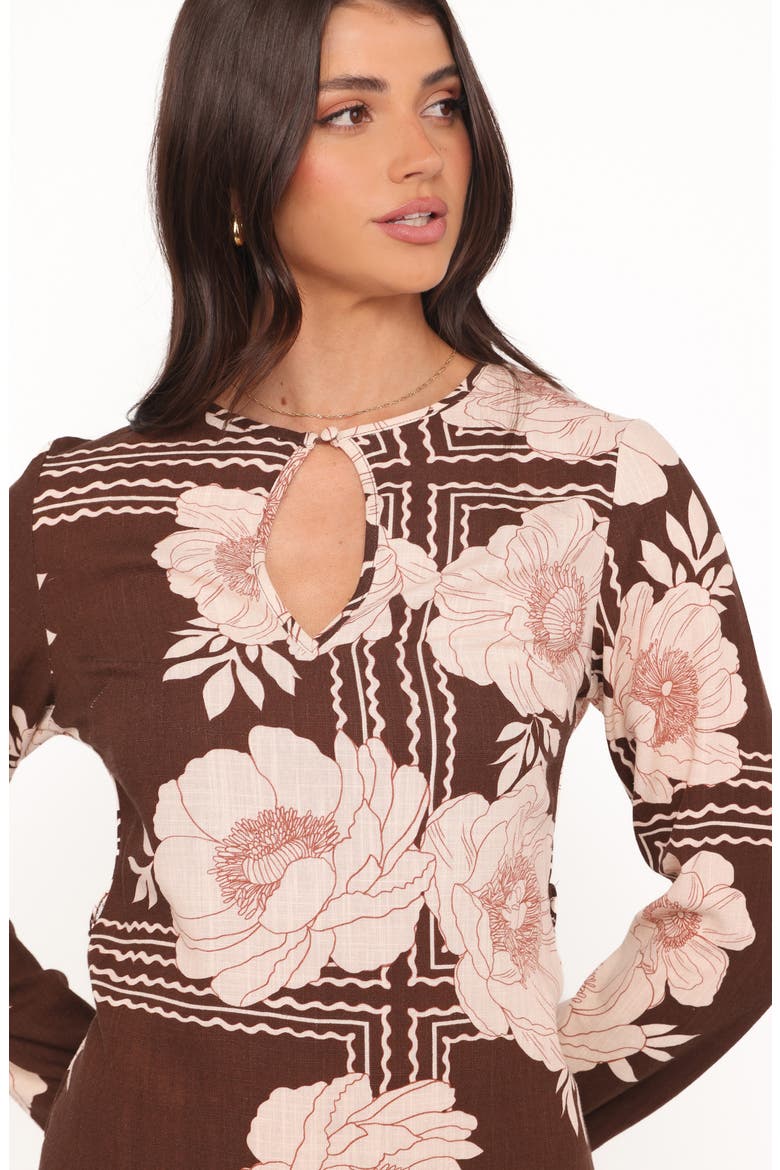 Marylon Floral Long Sleeve Minidress, Alternate, color, BROWN FLORAL