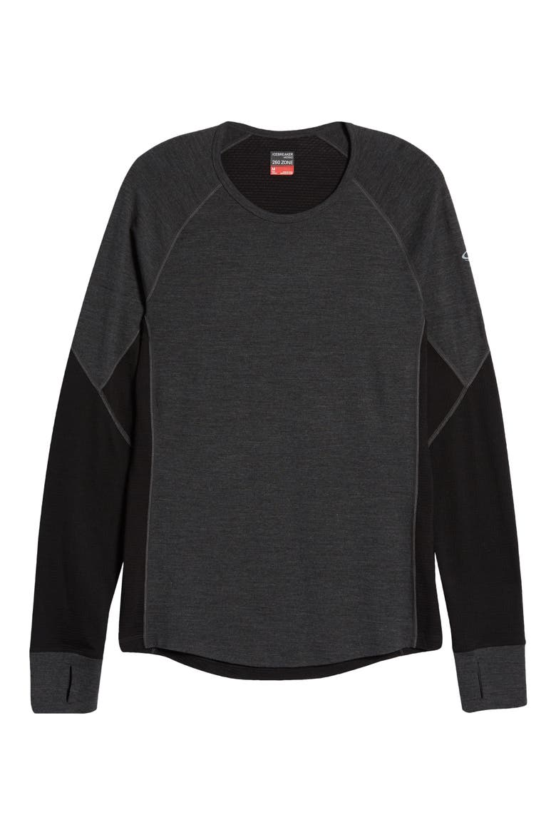260 Zone Tech Merino Wool Crewneck Base Layer Top, Alternate, color, JET HEATHER/ BLACK