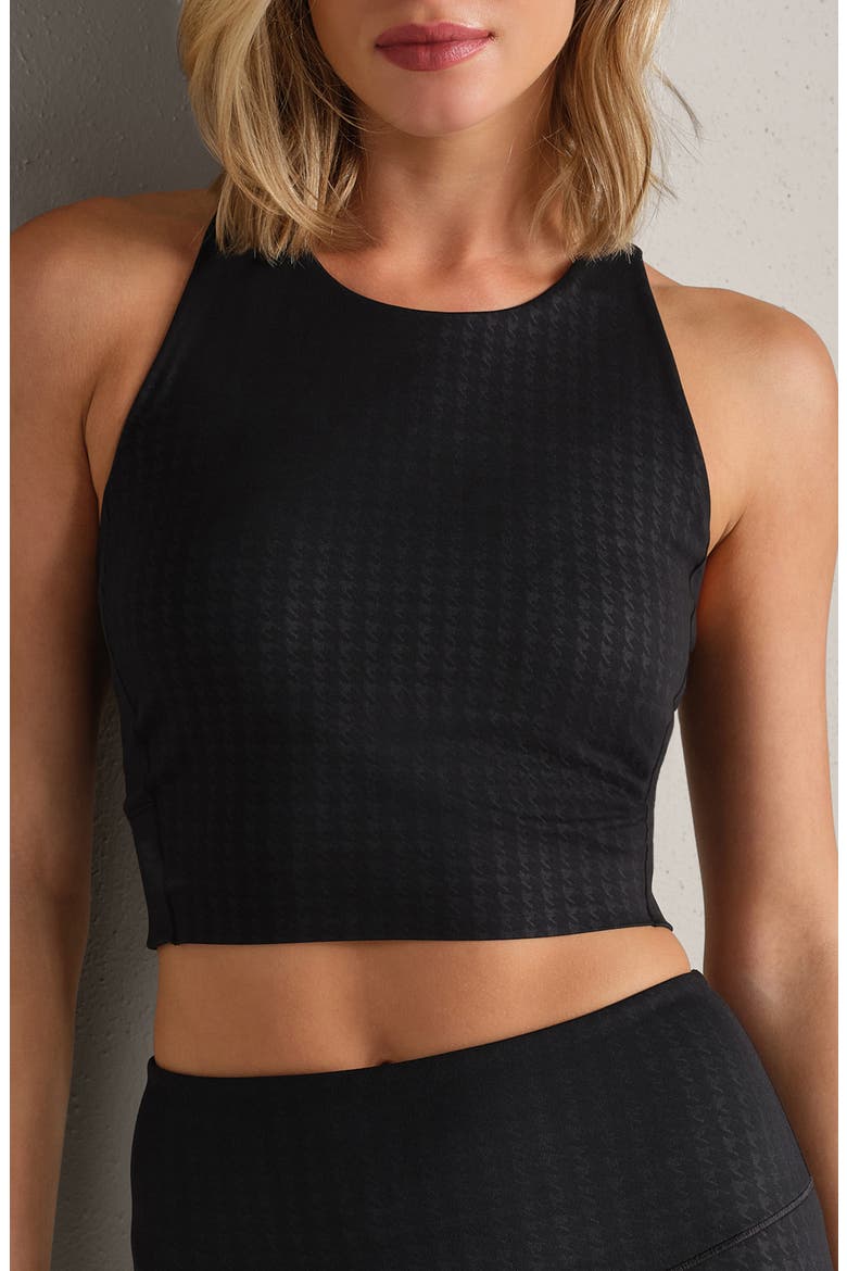 Revive Longline Sports Bra, Main, color, PURE BLACK HOUNDSTOOTH