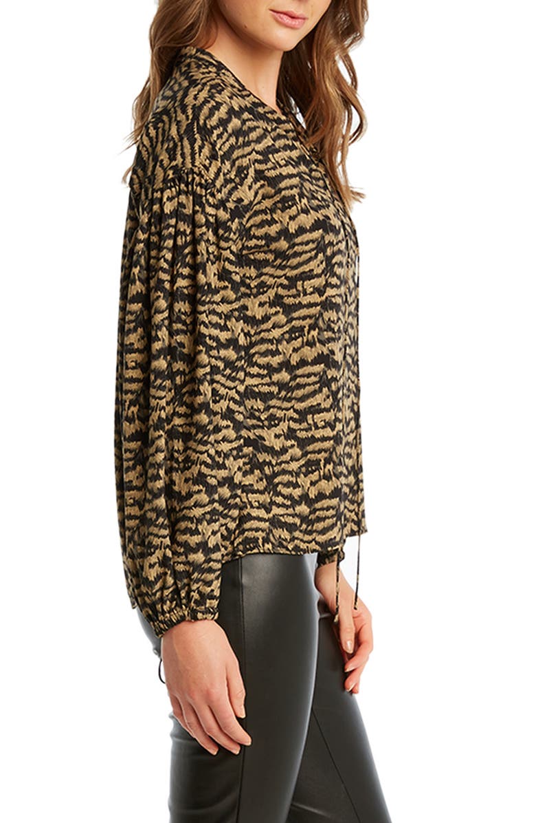 Bardot Animal Print Tie Neck Blouse, Alternate, color, 