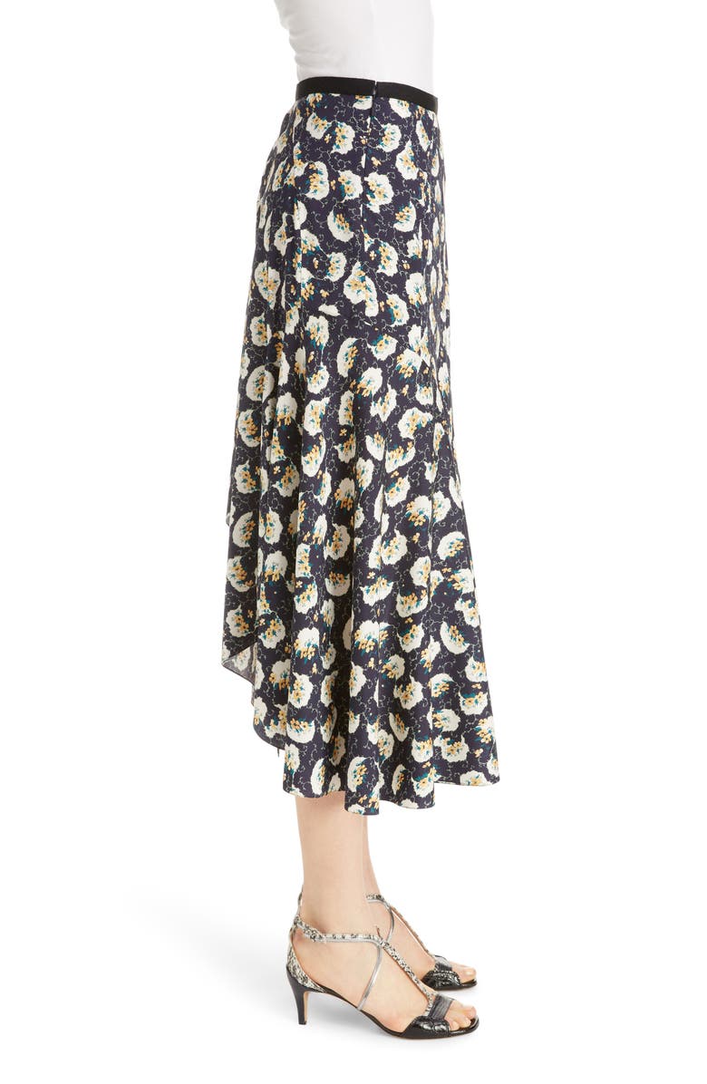 Chloé Asymmetrical Floral Print Stretch Silk Midi Skirt, Alternate, color, 