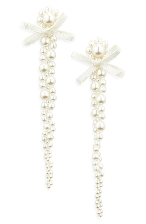 Petite Bow Detail Faux Pearl Drip Earrings