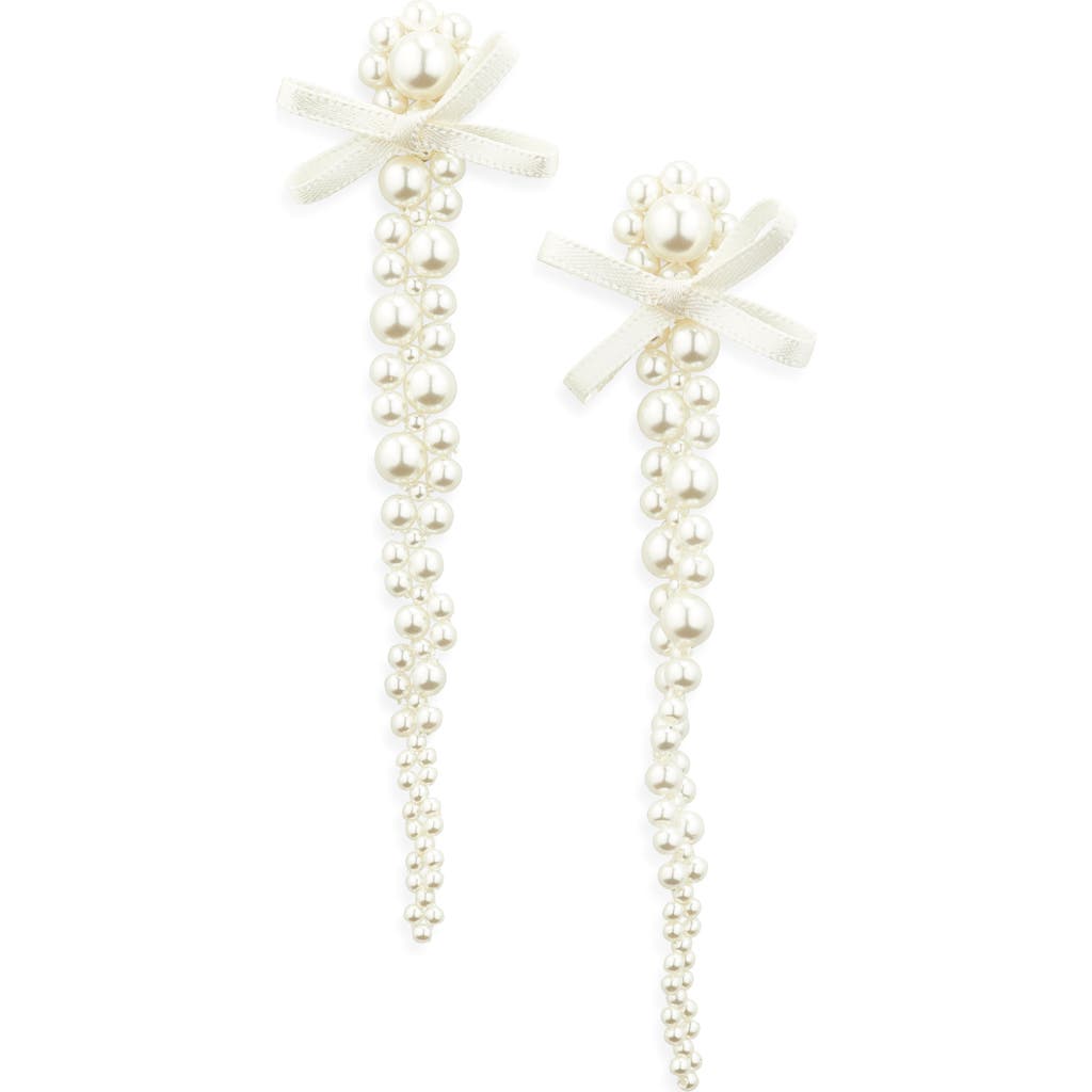 Simone Rocha Petite Bow Detail Faux Pearl Drip Earrings In White
