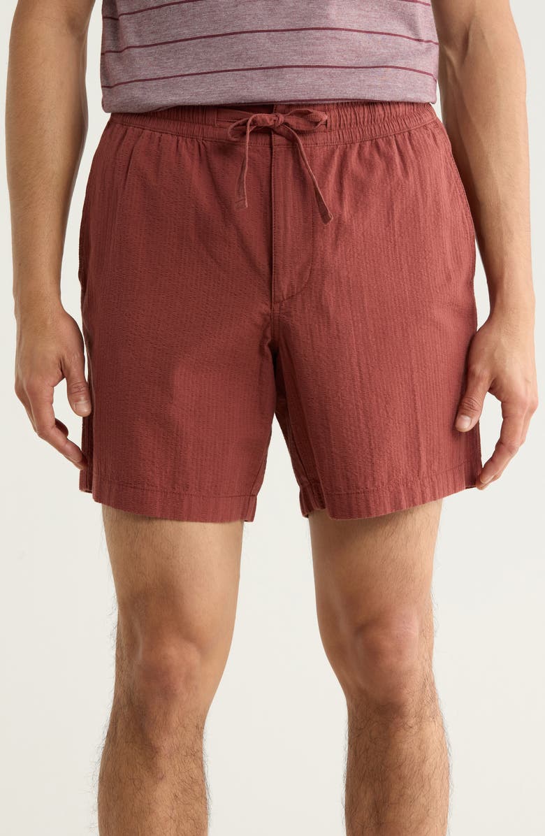 14th & Union Cotton Seersucker Shorts, Main, color, Brown Sable
