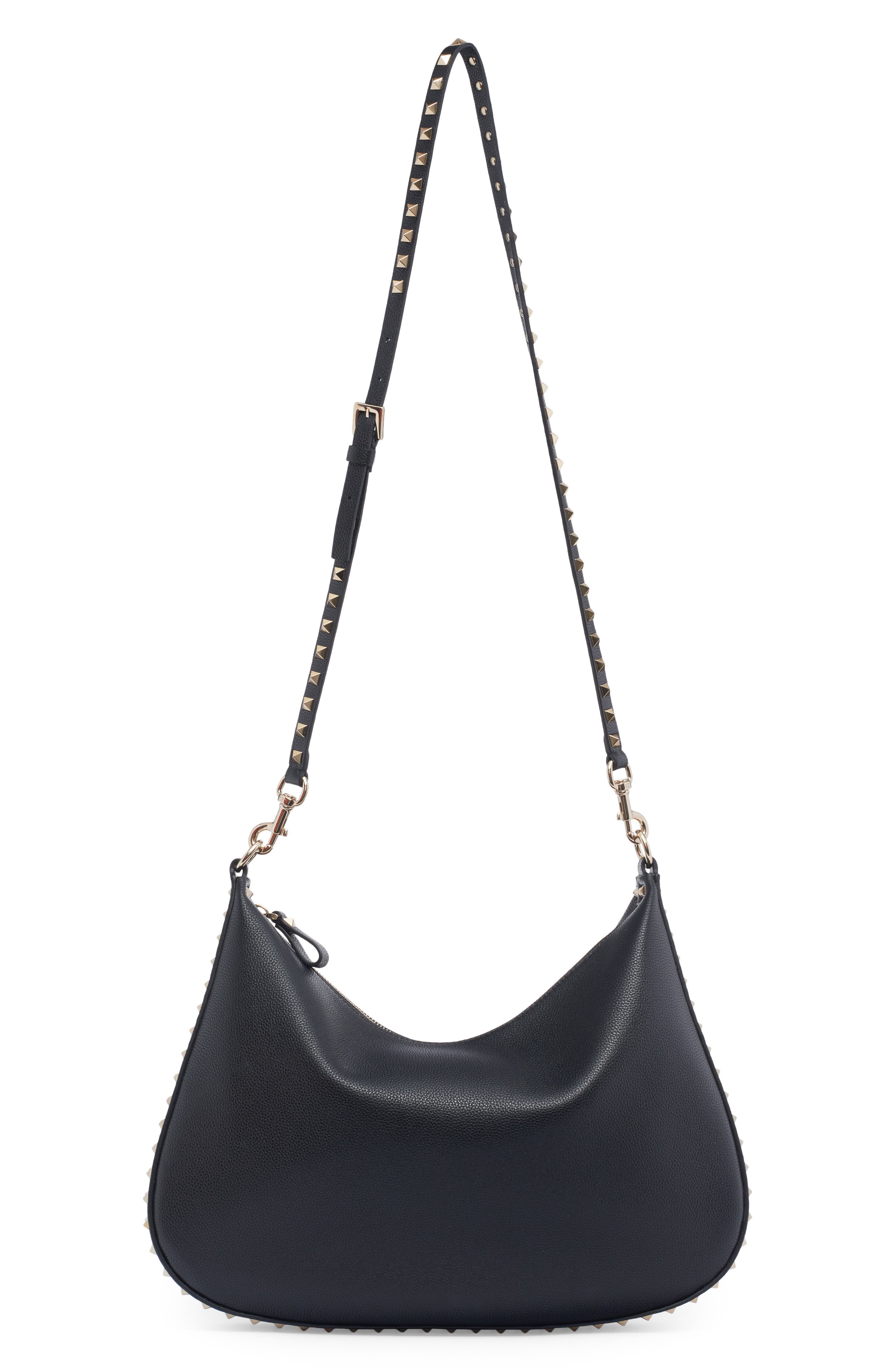 Valentino Garavani Rockstud Leather Hobo Bag, Alternate, color, 