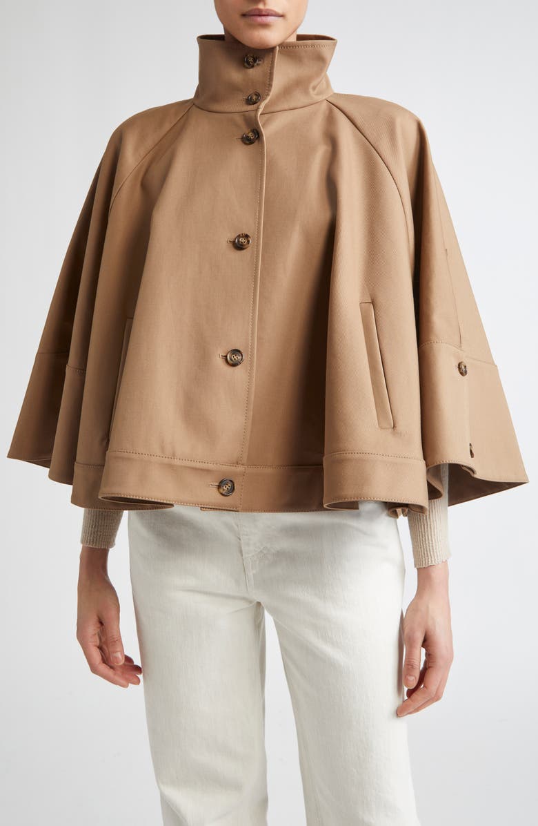 Max Mara Fulcro Water Repellent Cotton Gabardine Cape, Main, color, Coloniale