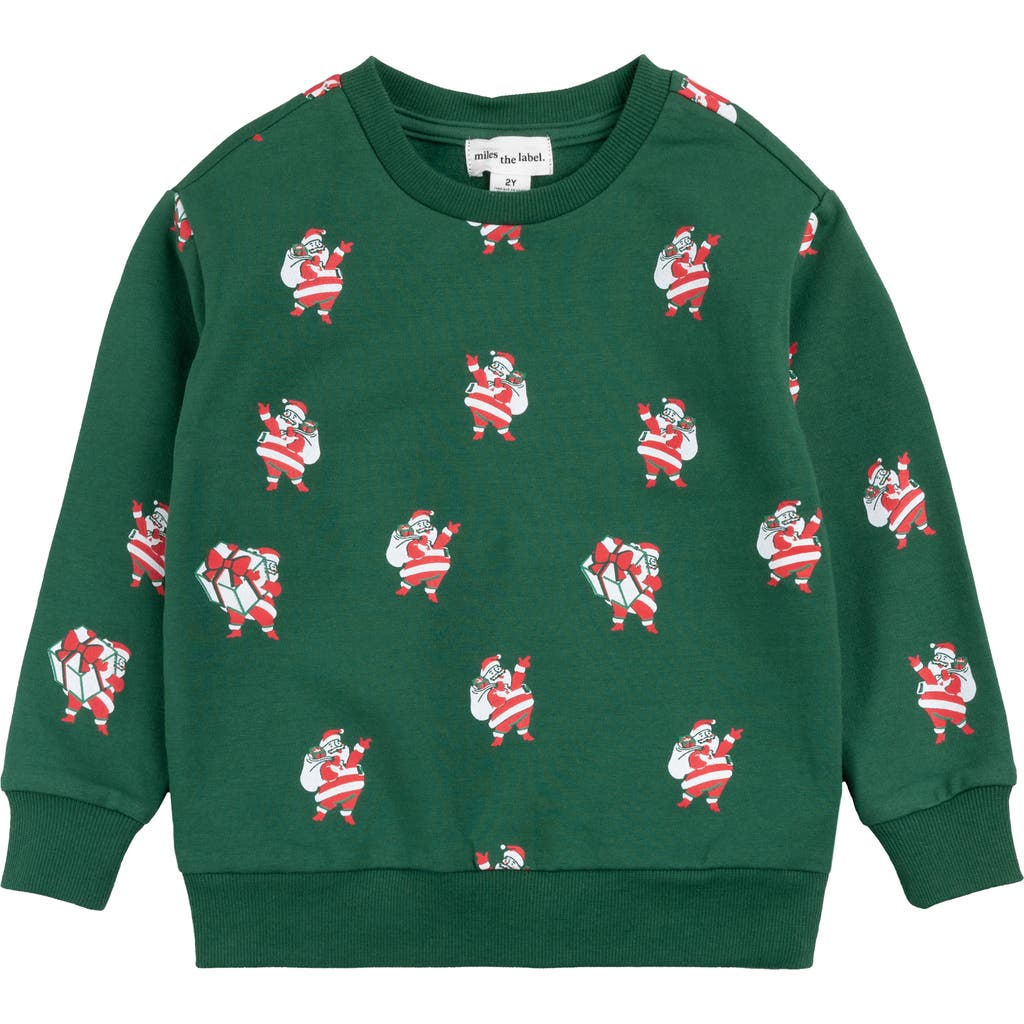 MILES THE LABEL Kids' Sleighing It Holiday Print Cotton Sweatshirt in Dark Green