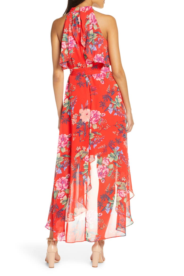 Popover Halter High/Low Chiffon Maxi Dress, Alternate, color, RED