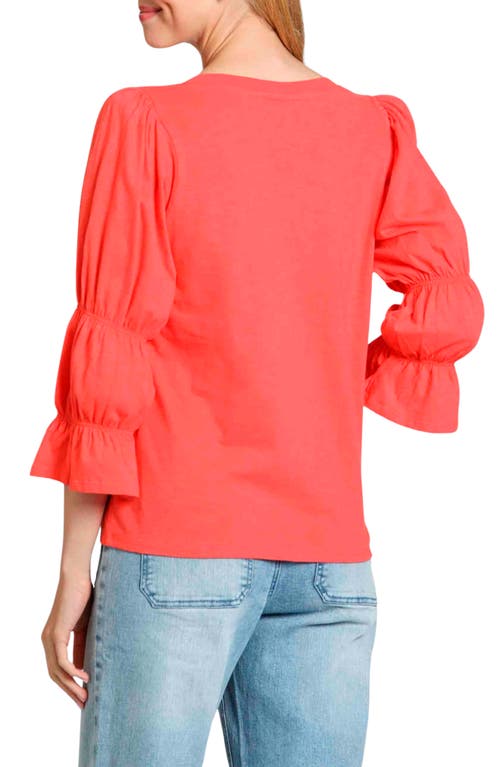 Apny Renaissance Sleeve Cotton Slub Top In Hot Coral