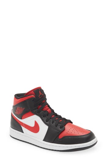 Jordan Air  1 Mid Shoes In Black/fire Red/white