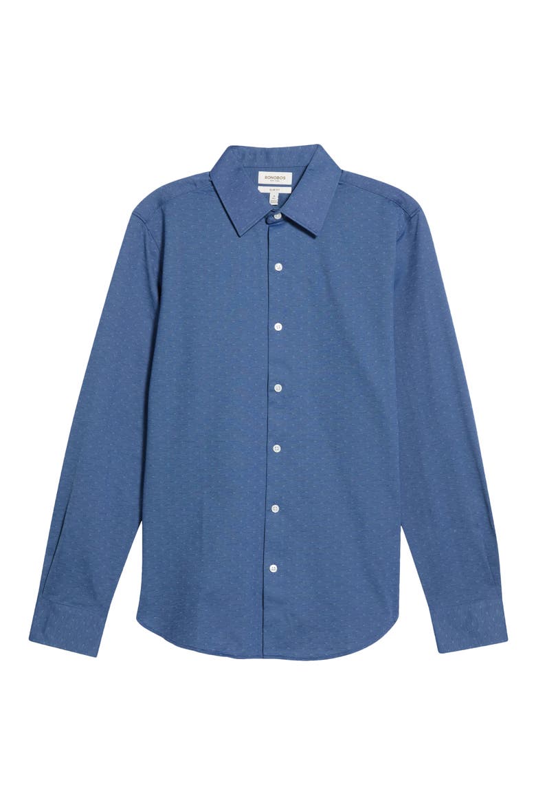 Slim Fit Tech Pique Button Down Shirt, Main, color, DARK BLUE TRIANGLE TEXTURE