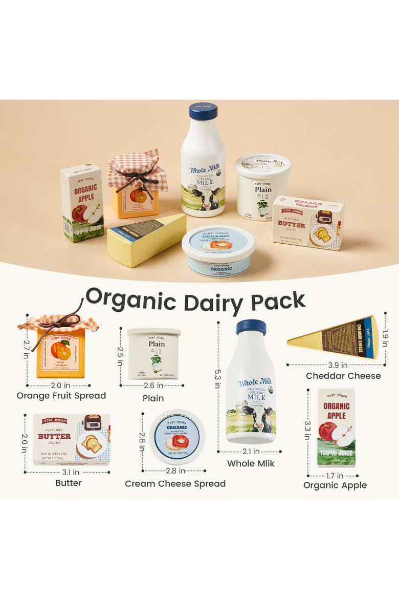 Organic Wooden Dairy and Drinks Play Food Set for Kids,7 Piece, Alternate, color, Multicolor