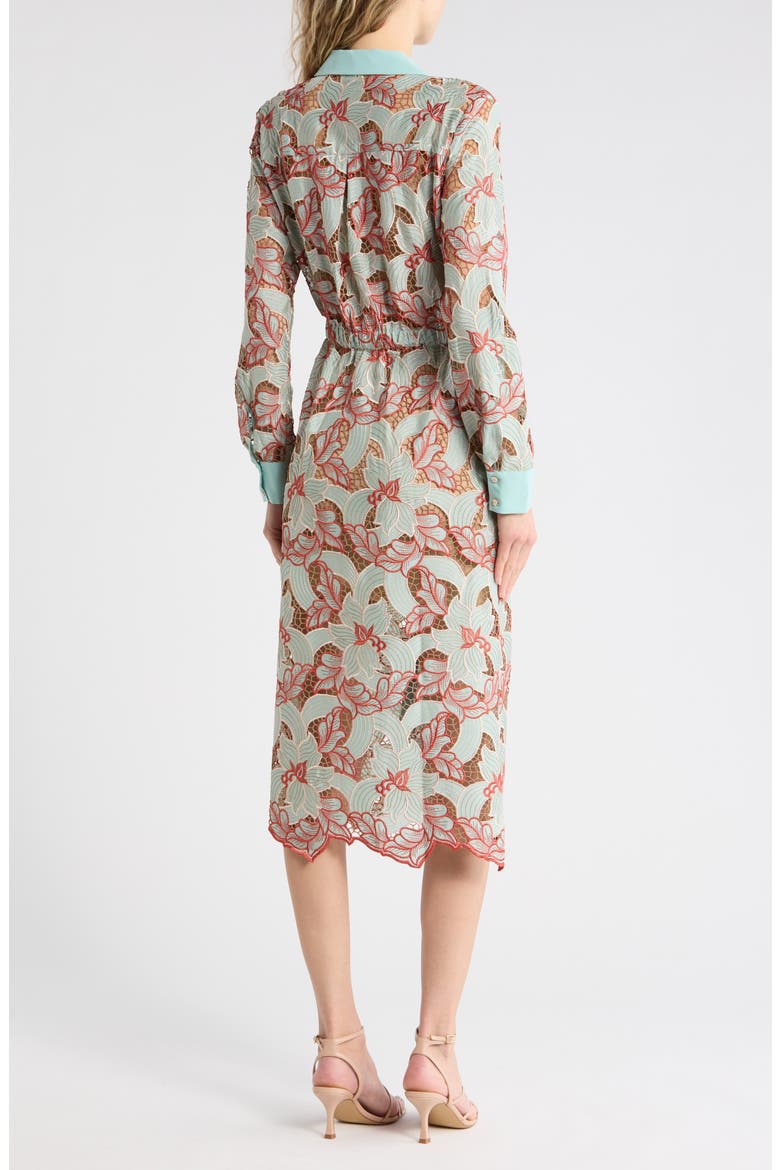 Emilio Floral Long Sleeve Midi Shirtdress, Alternate, color, AQUA/ RED EYELET