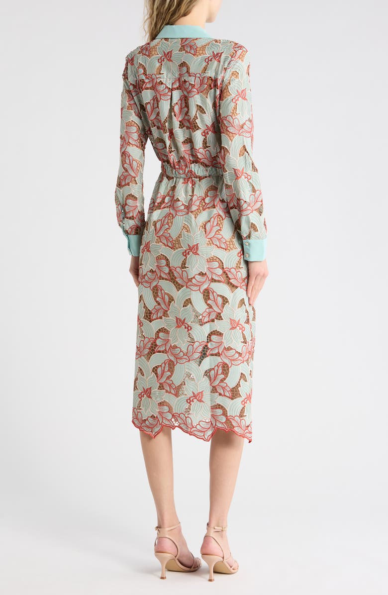 L'AGENCE Emilio Floral Long Sleeve Midi Shirtdress, Alternate, color, Aqua/ Red Eyelet