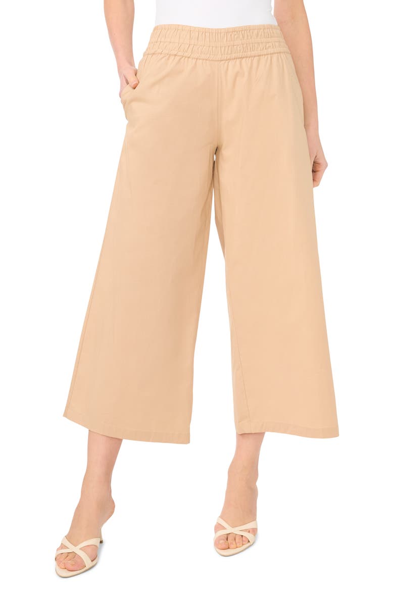 Smocked Waist Crop Wide Leg Pants, Main, color, TOFFEE