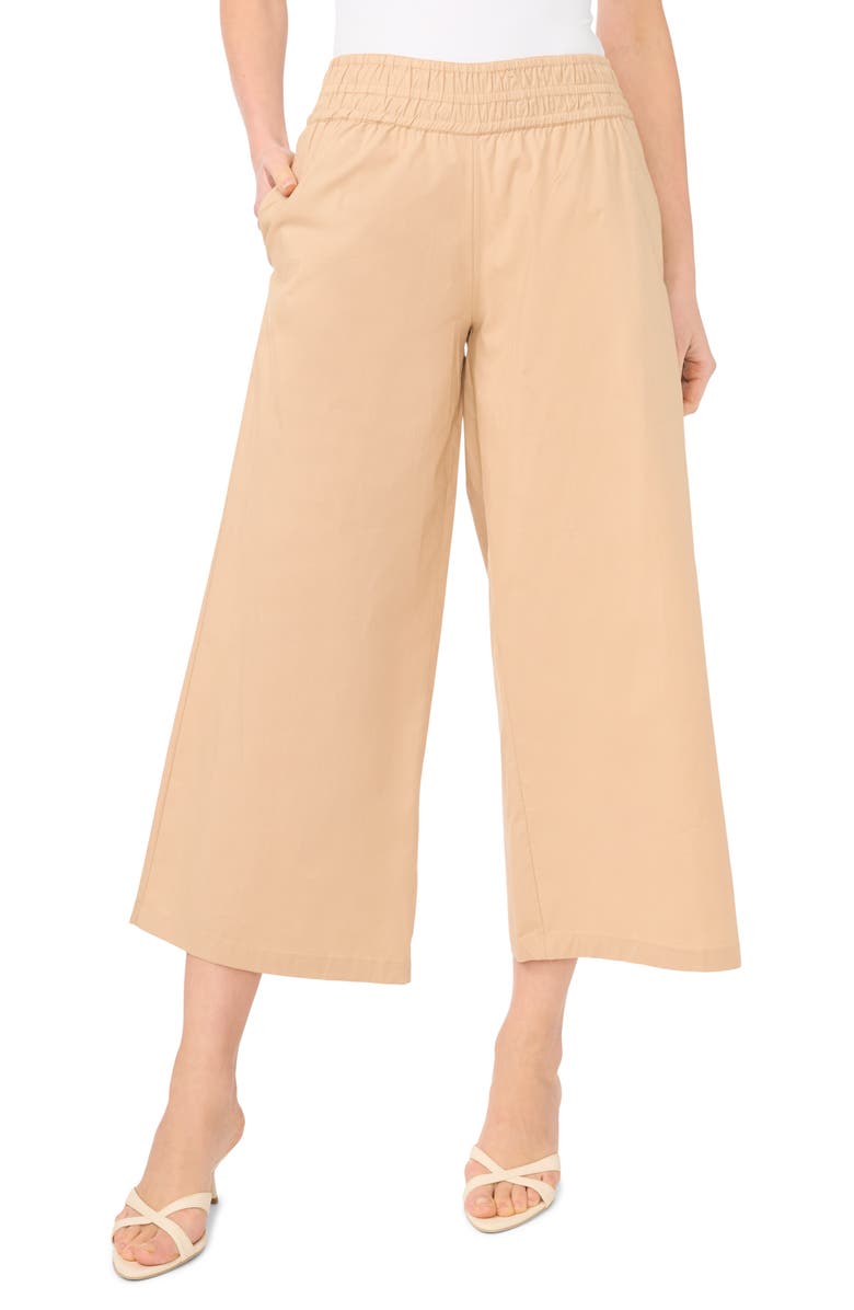 CeCe Smocked Waist Crop Wide Leg Pants, Main, color, Toffee