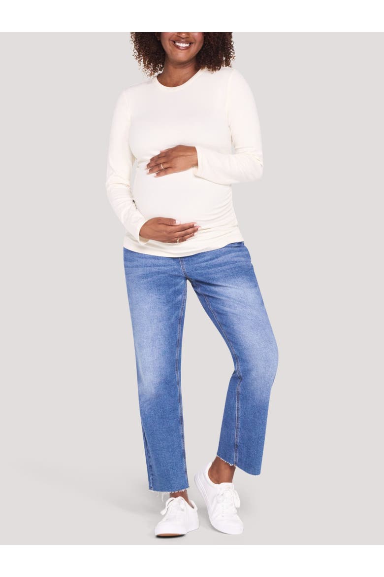 Crew Neck Long Sleeve Side Ruched Top, Alternate, color, Vanilla Ice