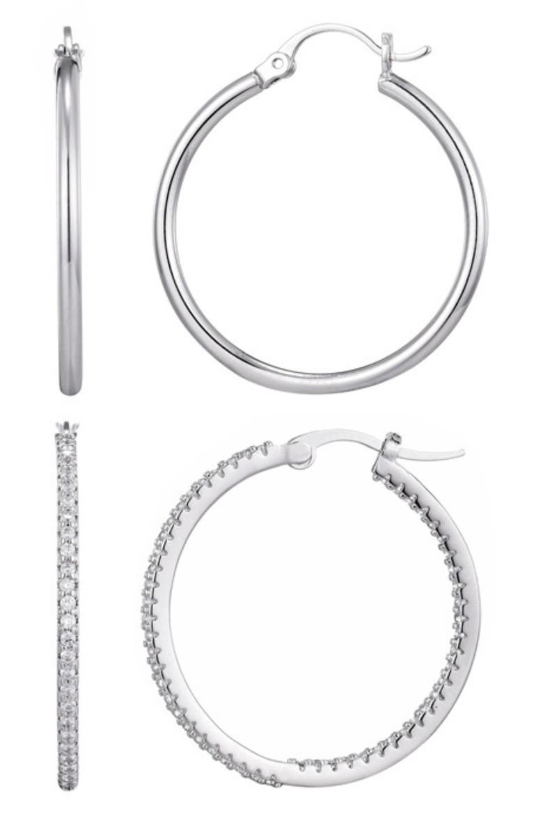 Set of 2 Assorted Infinity Hoop Earrings, Main, color, SILVER