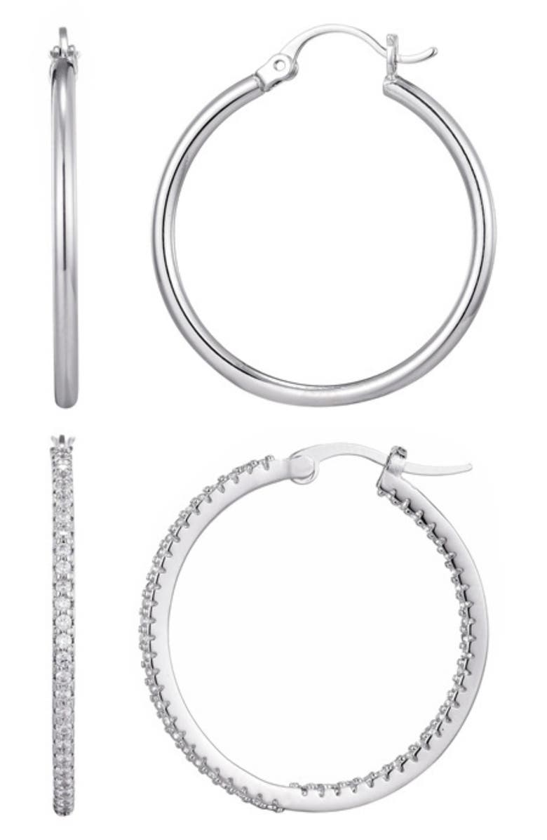 Adornia Set of 2 Assorted Infinity Hoop Earrings, Main, color, Silver