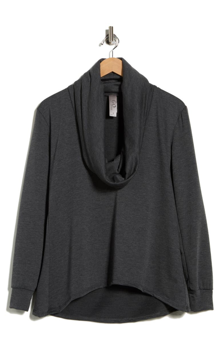 GO COUTURE Cowl Neck Asymmetric Sweater, Main, color, Dark Dull Gray