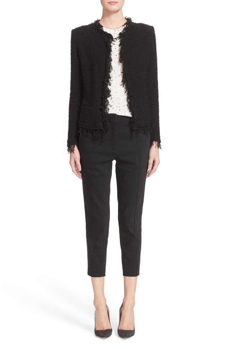 Fringe Trim Open Jacket, Alternate, color, BLACK