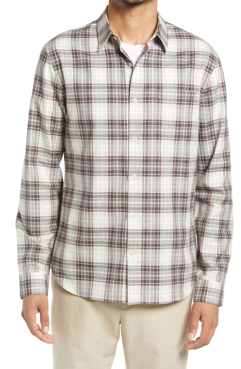 Vince Plaid Classic Fit Cotton Button-Up Shirt, Main, color, 