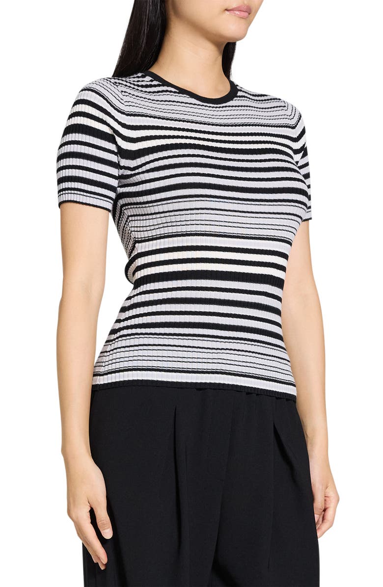 Theory Stripe Merino Wool Rib T-Shirt, Alternate, color, Black Multi