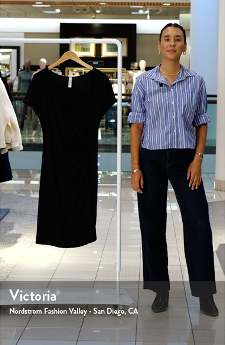 V-Neck Stretch Faux Wrap Dress, sales video thumbnail