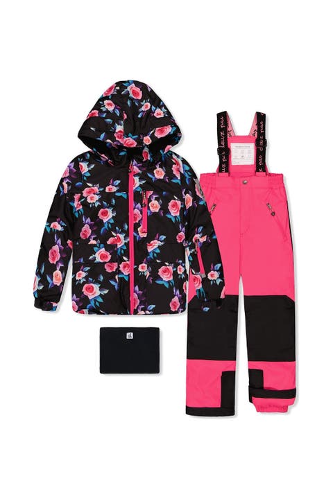 Floral Jacket & Foot Strap Pants Two Piece Snowsuit