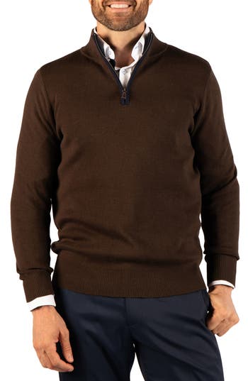 Tailorbyrd Fine Knit Quarter Zip Sweater In Brown