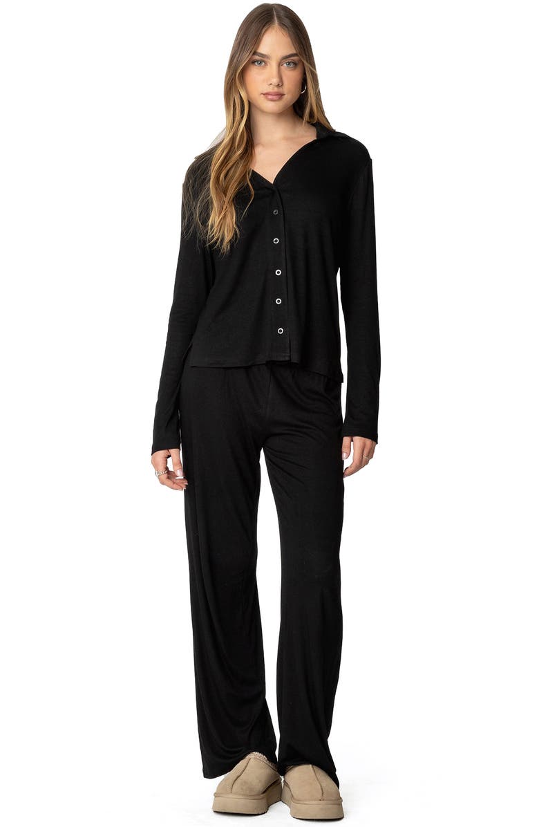 EDIKTED Justina Lounge Button-Up Top, Alternate, color, Black