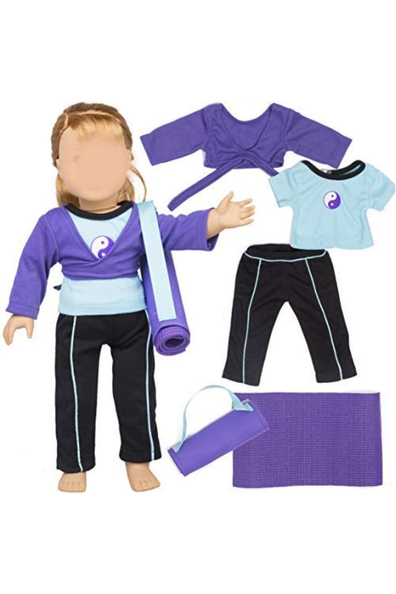 Yoga Gymnastics Doll Outfit (5 Piece Set) - Clothes Costume Fits 18" Dolls, Alternate, color, Purple