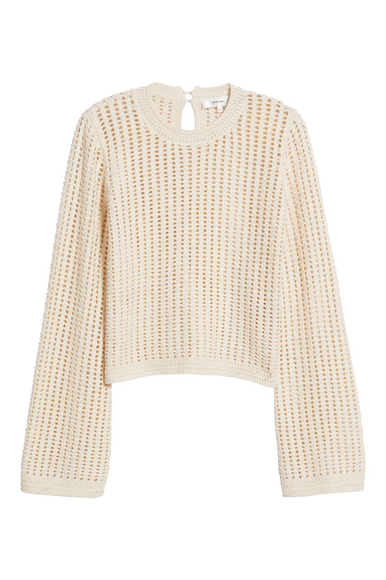 Open Stitch Bell Sleeve Sweater, Alternate, color, ALABASTER
