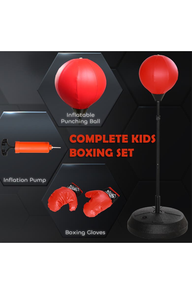 Qaba Punching Bag for Kids with Stand, Adjustable, Boxing Gloves, Dia 17.5" x 48.2"-57.9"H, Alternate, color, Red