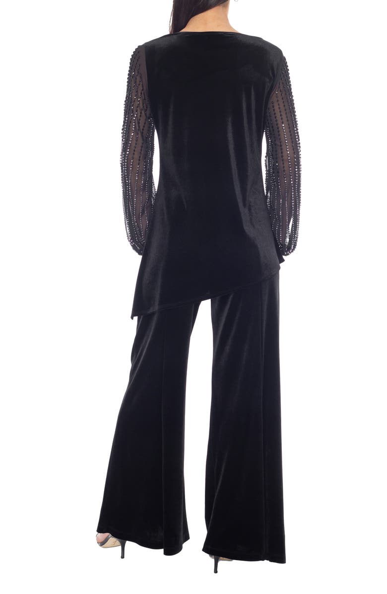 Marina Velvet Embellished Sleeve Top & Flare Pants Set, Alternate, color, Black