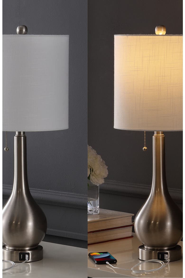 Tyler 24" Modern Classic Gourd Iron LED Table Lamp with Pull-Chain with Dual USB Charging Port, Alternate, color, Nickel
