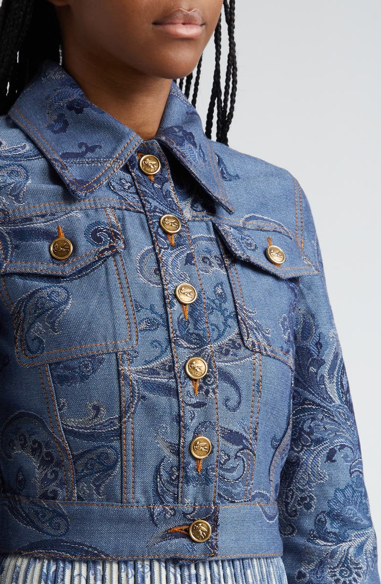Etro Paisley Jacquard Crop Trucker Jacket, Alternate, color, 