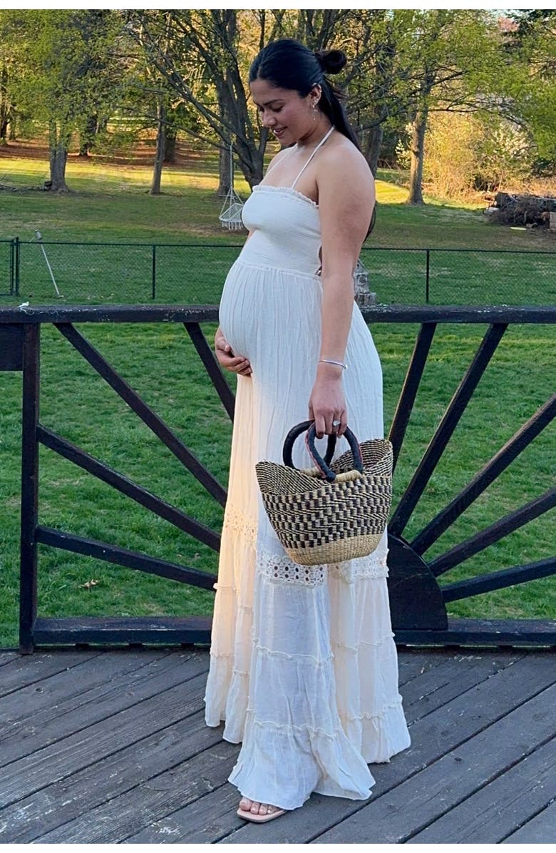 PinkBlush Smocked Open Back Maxi Dress, Alternate, color, Cream