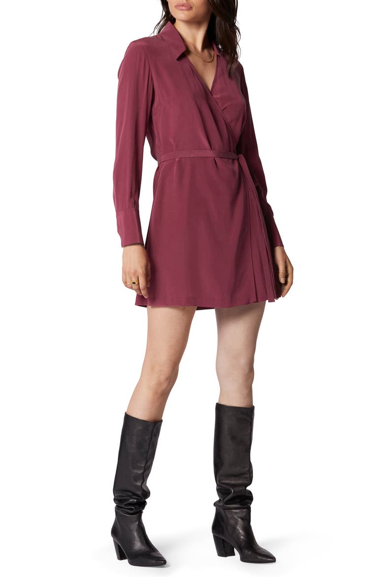 Antheme Long Sleeve Silk Wrap Dress, Main, color, RHODODENDRON
