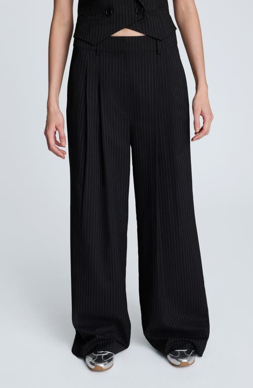 Kenneth Cole High Waist Pinstripe Wide Leg Pants In Black